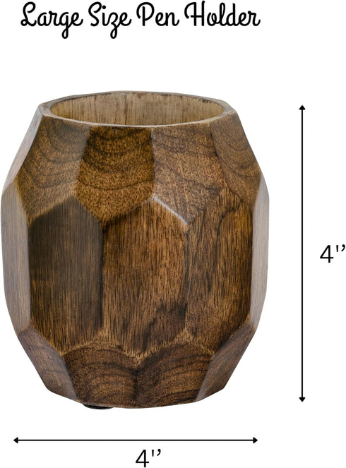 Mie Creations Geometric Pen Holder for Desk, Wooden Cute Pretty Desktop Organizer for Makeup Brushes