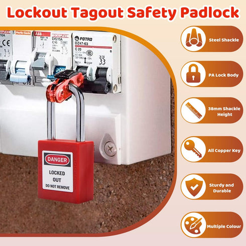 MroMax Lockout Tagout Lock, Safety Padlock Keyed Alike,Loto Security Padlock Steel Shackle Black Padlock for Lock Out Tag Out 3Pcs by MroMax