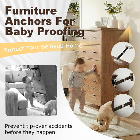 Sduphs 304 1,000 lbs Countertops Stainless Steel Anti-Tip Furniture Anchors Heavy-Duty Wall Straps for Baby Proofing