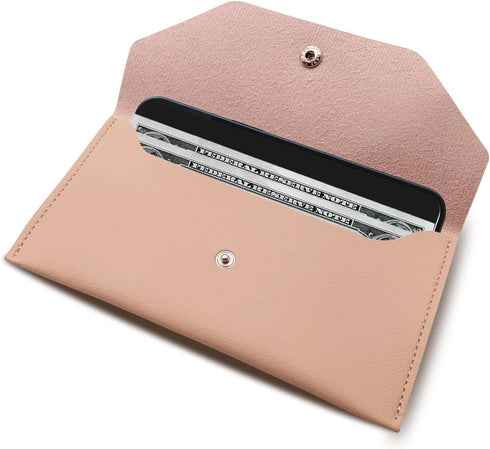 BLMHTWO Reusable Cash Wallets for Women, Leather Cash Envelope Wallet for Budgeting, Pink