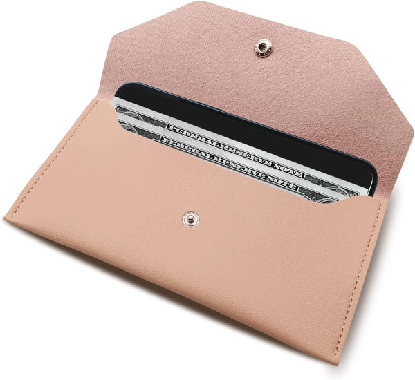 BLMHTWO Reusable Cash Wallets for Women, Leather Cash Envelope Wallet for Budgeting, Pink