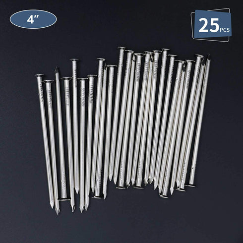 Nickel Plated 4 Inch Hanging Nails - 25pcs, Ideal for Wall & Wood, Long Nails for Various Projects
