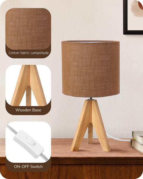 16 Inches Tripod Table Lamp, Height with Brown Jute Lamp Shade Bedside Lamp Nightstand Lamp for Nursery, Bedroom, Kid