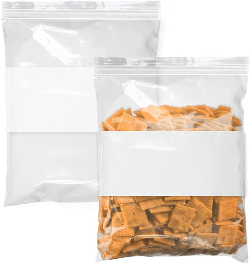 Reclosable Zip Poly Bags White Block - 3 x 5 W (100 Bags) 4 Mil Clear Plastic with Resealable Lock Seal
