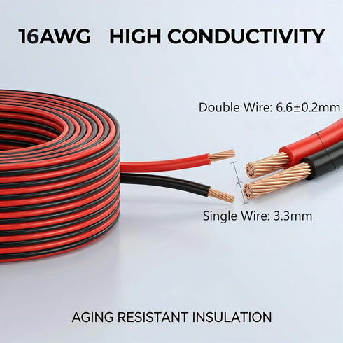 KToyeang 16 100FT, 16 2 16/2 12V/24V Gauge Wire AWG Red and Black Conductor Speaker Wire Copper Clad Aluminum