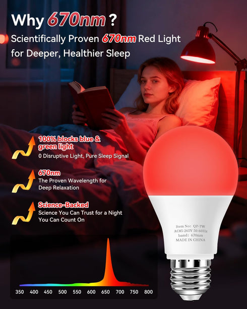 Neporal 7W 670nm Bulbs 100% Bulb, A19 60W Bulbs Reading,2 Pack Red Light for Sleep, Blue Light Blocking Red Light Night