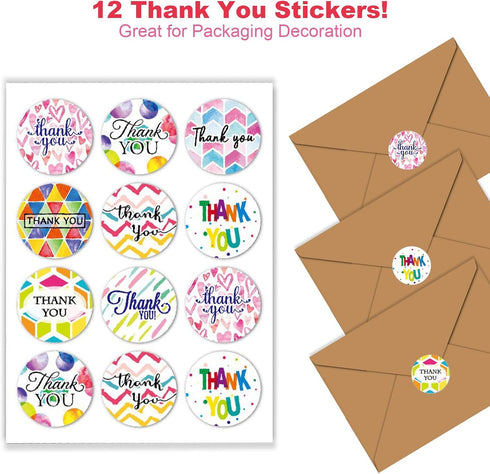 ZZTBTNO 8 12 Blank Thank You Cards with Envelopes & Stickers - Write Your Own Message - Blank Inside Greeting Cards