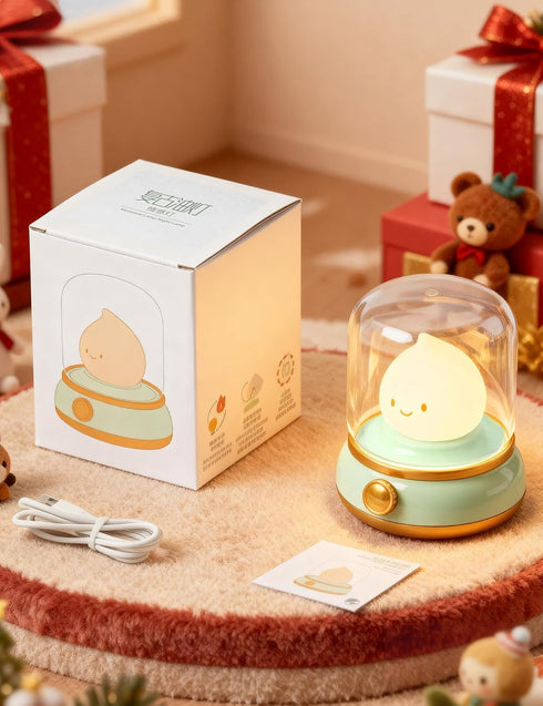 Dimmable, Cute Smiley Lamp, Portable LED Night Light for Bedroom, Camping | Rechargeable, Candle Flame Light, Desk