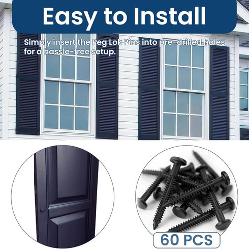 60 3 Inch Pcs Vinyl Shutter Fasteners Heavy-Duty Shutter Loks for Exterior Decorative Shutters, UV-Resistant