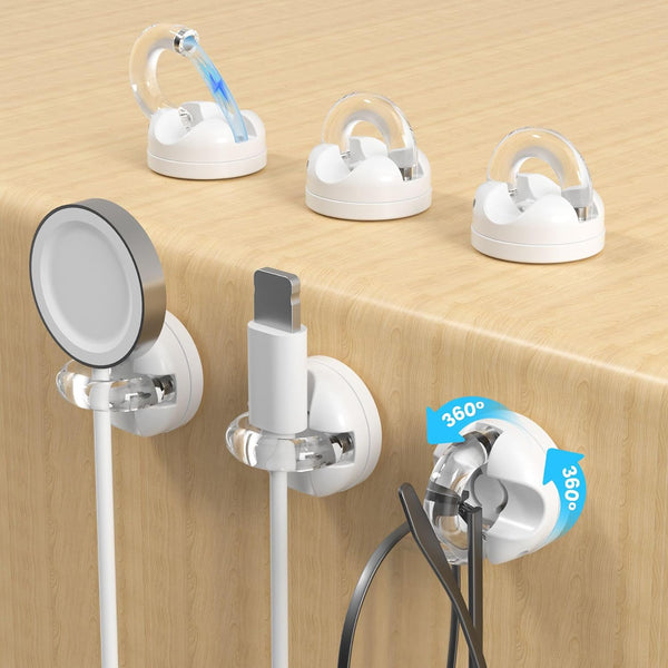 HaoCria Cable Clips-Rotatable Desk Cord Holder for Nightstand-6Pack Cord Organizer Cable Management Clips