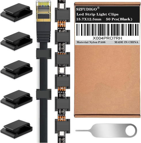 SZFUDIGO Adhesive led Strip Lights Tape Clips Black 50Pcs, Suitable for 10mm Wide