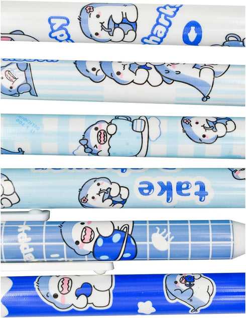Maydahui 12 Pcs Blue Baby Shark Gel Pen, Cute Cartoon Animal Retractable Fish Pen, Black Ink for Boys, School