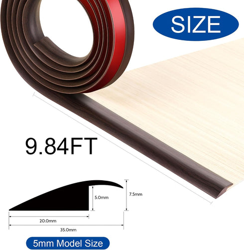 5mm (9.84FT_Walnut BNELL Floor Transition Strip Self Adhesive-PVC Carpet & Floor Edging Trim Strip,Threshold