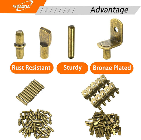 WISSXNA 100Pcs 4 (5mm 6mm) Shelf Pegs for Shelves, Styles Shelf Pins Kitchen Cabinet Shelf Pegs,Bronze Shelf Holders