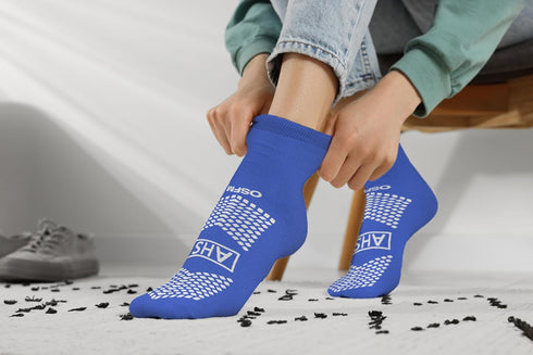 Pack 6 AMERICAN HOSPITAL SUPPLY AHS Slipper Socks | Blue X-Large Polyester-Spandex Knit Grip Socks with Elastic Cuff |