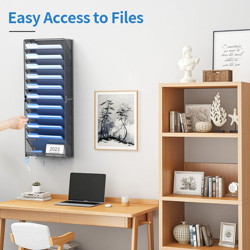 OUTWOLF Hanging Wall File Organizer, 12 Tier Vertical Mount Holder for Office Paper and Documents