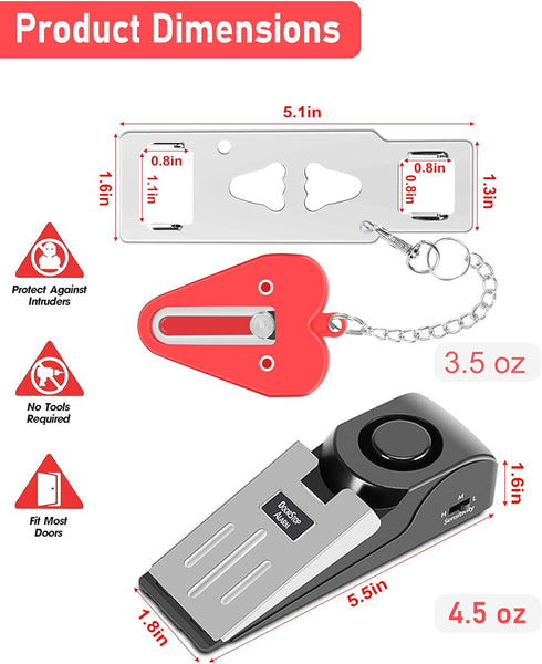 MBBEST Portable Door Lock & Alarm, Dual Protection Security Devices for Hotel Travel Home Apartment, Red/Black