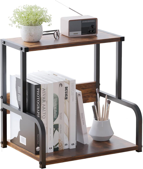 Office Desk Shelf Organizer, Wood Desktop Bookshelf Storage Rack, Stylish Vinyl Record Holder, Multi-functional for