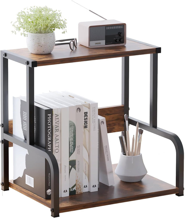 Office Desk Shelf Organizer, Wood Desktop Bookshelf Storage Rack, Stylish Vinyl Record Holder, Multi-functional for