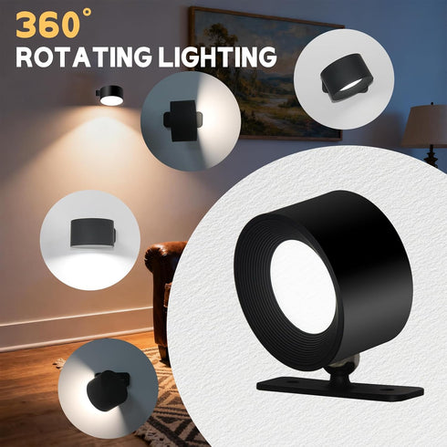 Generic 3 Dimmable 360 Sweden Wall Lamps with Remote, Color Temperatures, & Rotatable Magnetic Sconces for Bedroom