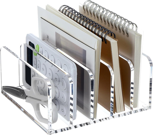 SANRUI Acrylic Desk File Organizer Holder, 5 Upright Clear Desktop Mails Sorter, Document Magazine Storage for Home,