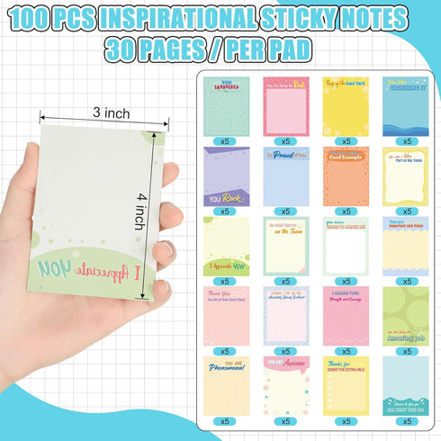 Qilery 100 Pcs Empowering Sticky Note Pads, 3 x 4 Inch, Motivational Fun Notepads, Gifts for Office