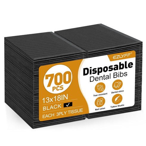 EZLYFF 700 Pack Black Dental Bibs Disposable Bulk, 3-Ply Waterproof Dental Bibs Disposable,