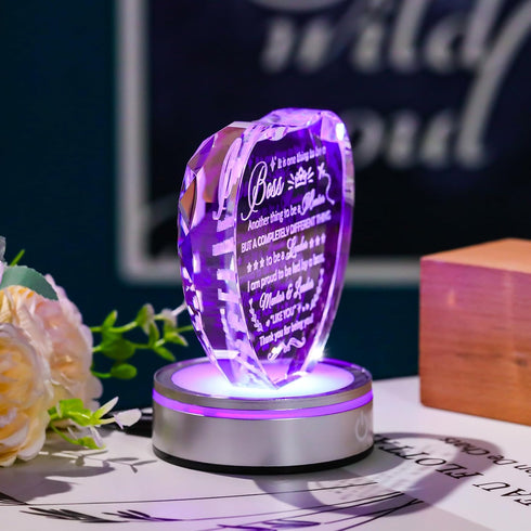 Enjinkail Laser Engraved Boss Appreciation Gifts for Men Women Heart Shape Crystal Plaque with LED Color-Changing Base