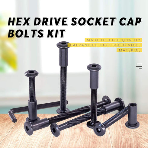 Swpeet 120Pcs Carbon Steel Black Hex Drive Socket Cap Bolts Kit with 1Pcs Hex Key for Furniture Binding