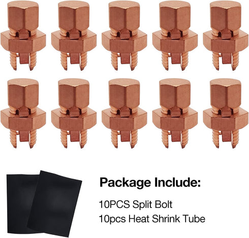 10PCS Split Bolt Connectors Copper Grounding Wire Clamps with 10pcs Heat Shrink Tube for Completing Ground Bonding (Wire 4AWG - 10AWG) by MOKIKUBA