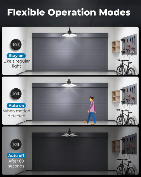 20000LM 3 6500K (1 Pack) toberich Motion Sensor Garage Light - Mode Switch, Daylight Motion-Activated LED Shop Light