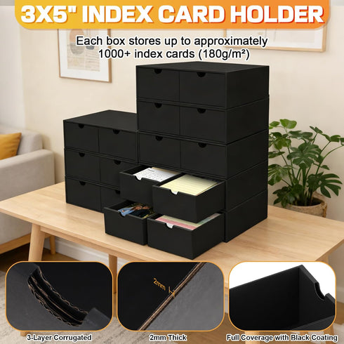 aopule 8 Packs Box,3x5 Lid,2-Compartment,Hold 16000 3''x5'' Index Cards Index Card Holder with Cards,Black Recipe