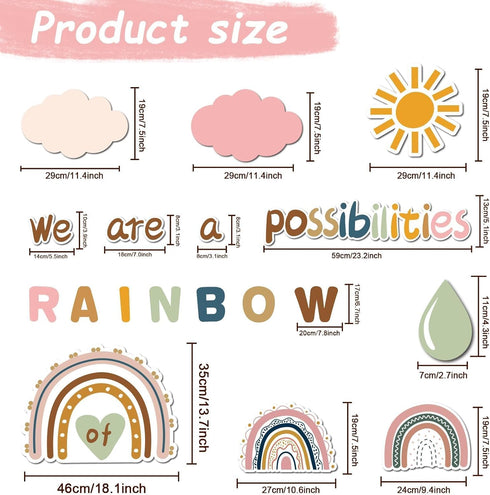 Boho Rainbow Bulletin Board Set, We are A Rainbow of Possibilities Cutouts for Birthday Party School Decor