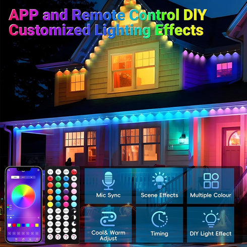 JZVGEN 150FT IP67 Permanent Smart RGB LED Eaves Outside Lights, Music Sync, Timing Function, Remote Control