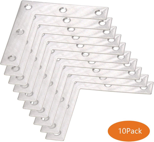 10 Pack (80x80mm) Stainless Steel L Shape Flat Corner Brace Bracket for Wood, Metal Fixing Joining Support Brace