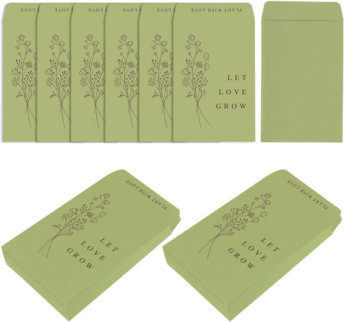 Whaline 200Pcs Self Adhesive Wedding Favor Packets, Green Envelope Minimalist Storage Pockets for Garden & Party