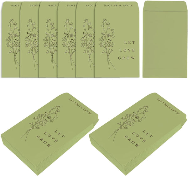 Whaline 200Pcs Self Adhesive Wedding Favor Packets, Green Envelope Minimalist Storage Pockets for Garden & Party