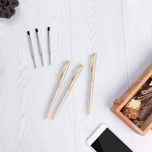Cambond Ballpoint Pens, Black Ink Pens - Gold Bulk Gift for Men Women, 3 Pens with 3 Refills