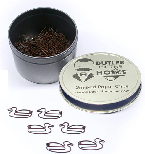 Duck Shaped Paper Clips, 100 Count Brown, Great for Collectors or Office Gift, Comes in Round Tin