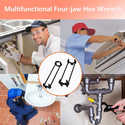 2 Pcs Four-jaw Hex Wrench, Basin Wrench Set, 7 Sizes Carbon Steel Multifunctional Sink Wrench, Tight Spaces Maintenance Installation Removal Faucet Tools, for Kitchen Bathroom Most Screws & Threads by Aewrtet
