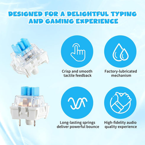 Zyghjort 50 3 Keyboard Switches, Pcs PIN Blue Keyboard Clicker Replacement Dustproof Mechanical Keyboards Switches