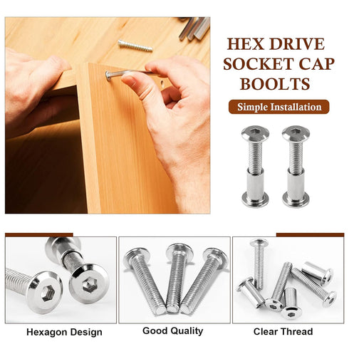 Jersvimc 10 Pair(20 M6x16mm M6 Countersunk Piece) Hex Drive Socket Cap Bolt with Allen Wrench, Silver Furniture