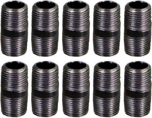 Heavy Duty Industrial Malleable Black Steel Pipe, 1/2 in. x 2-1/2 in. Pre Cut Threaded Pipe Nipple (10-Pack)