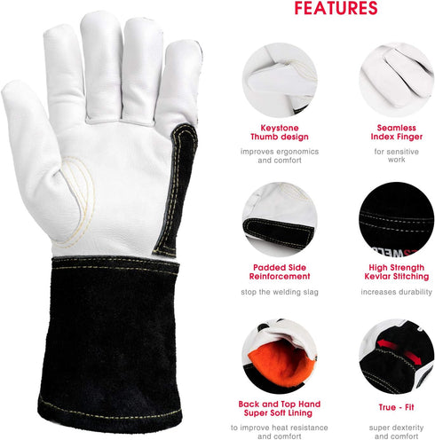 YESWELDER Premium Goatskin TIG Welding Gloves, Top Grain Leather, High Dexterity, True-Fit (Large)