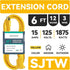 6 ft Indoor Extension Cord, 12/3 SJTW 15 AMP Heavy Duty Yellow Extension Cable with 3 Prong Grounded Plug