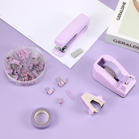 Office Supplies Set, Desk Accessory Kit, Includes Stapler, Staples, Tape Dispenser, Clips, for Women Christmas Gift