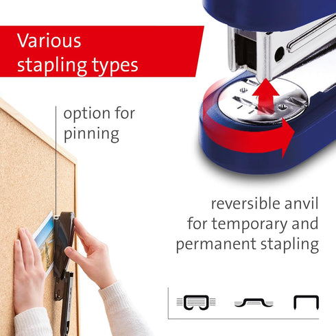 Novus B2 Compact Stapler, 25 Sheet Capacity, Precision Staple Guide, German Engineered, Blue, 10 Year Warranty