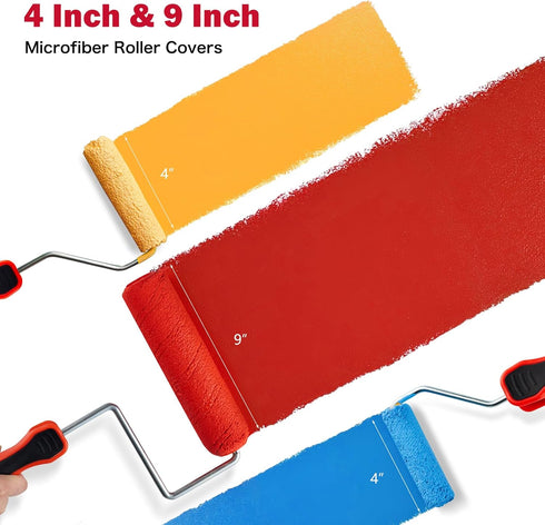 20-Piece 9" 3-Ft Set Mister Rui Paint Roller Kit with Extension Pole, Tray, Liners, Frames, Covers, Brushes, Tape