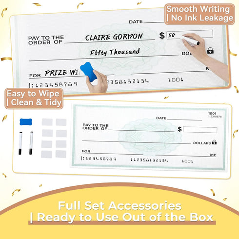 Zhehao 2 Pack 38 15.8 Inch Big Checks for Presentations Reusable x Large Dry Erase Giant Checks Giant Check Fake Check