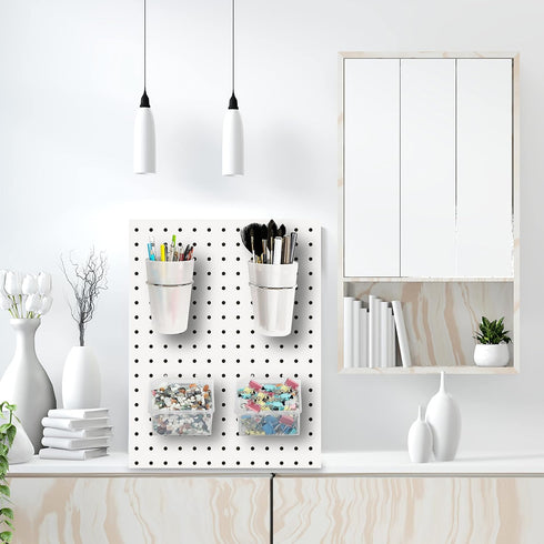 Kuhome 6 Sets Pegboard Bins and Cups with Hooks for Organizing Craft Tools, Transparent Storage for Garage